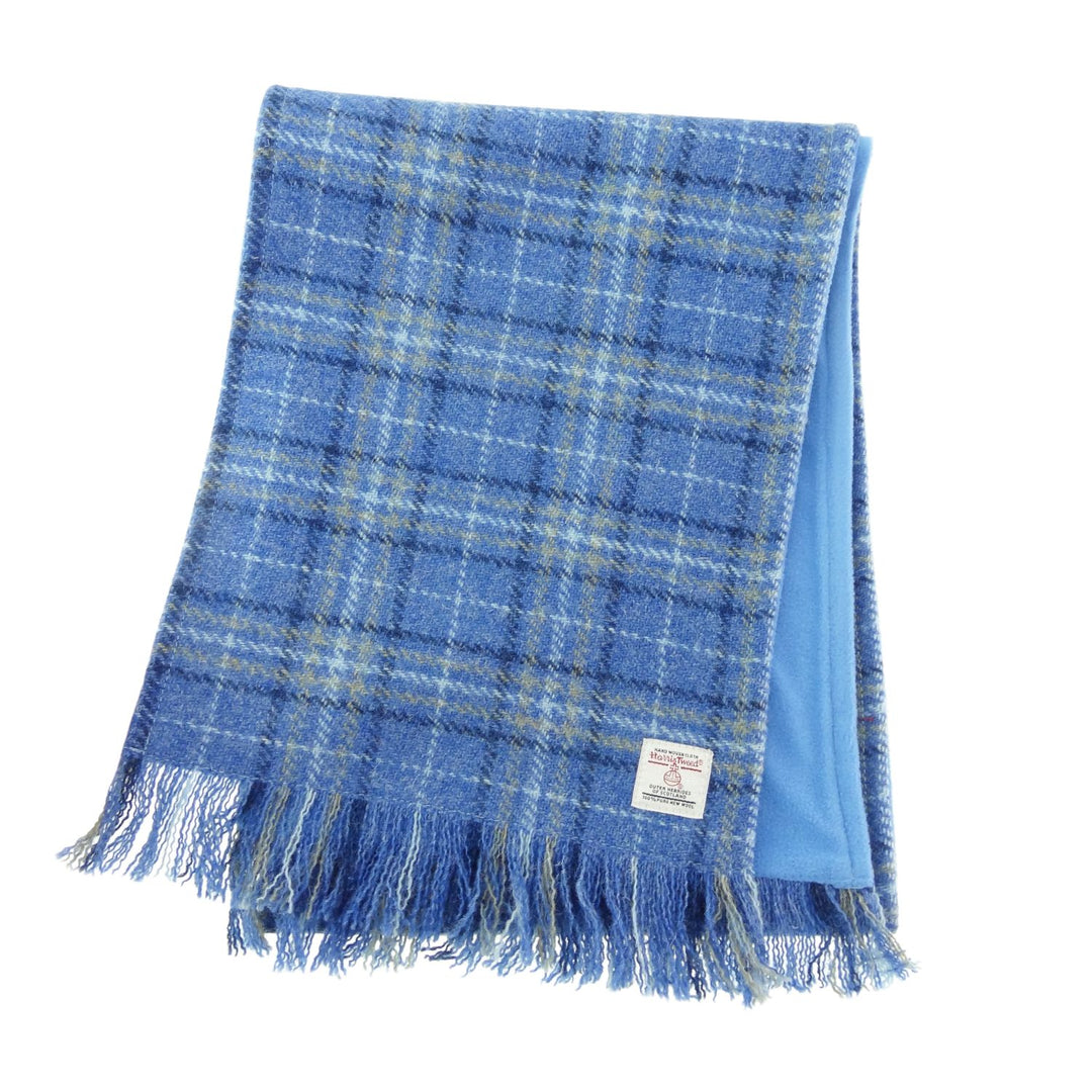 Glen Appin Harris Tweed Wool Scarf Light Blue Check