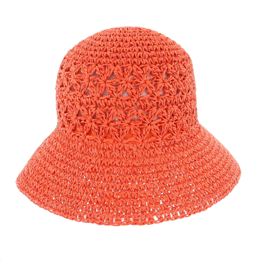 Ladies Orange Crochet-Style Bucket Summer Hat