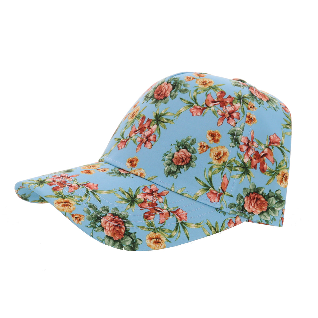 Ladies Floral Adjustable Baseball Cap In Blue
