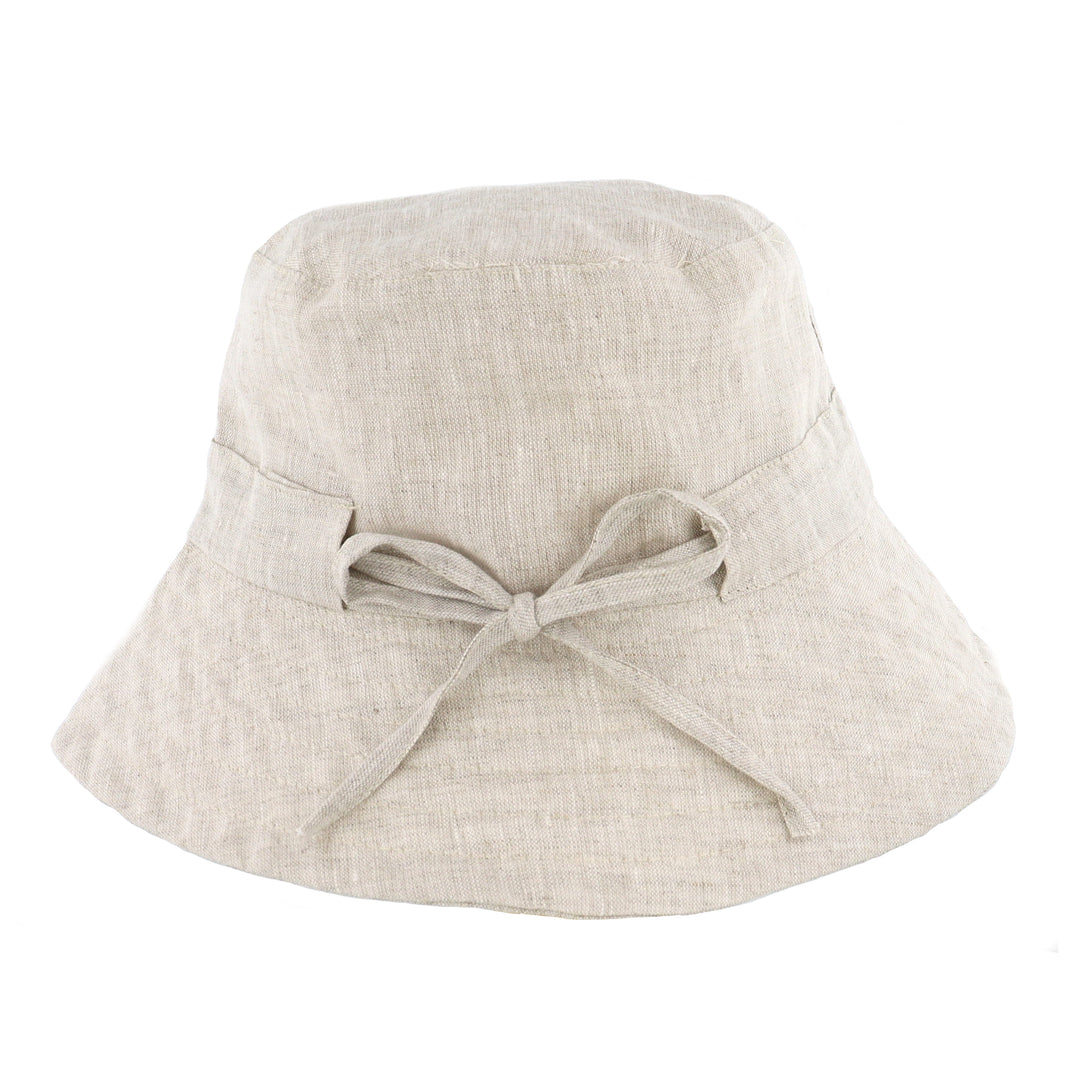 Linen Bucket Hat With Rear Bow Tie