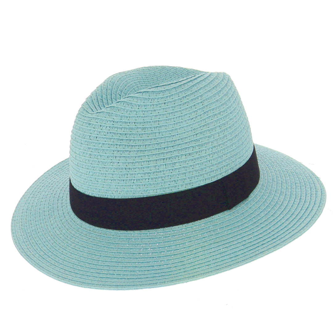 Light Blue Ladies Summer Straw Fedora Hat