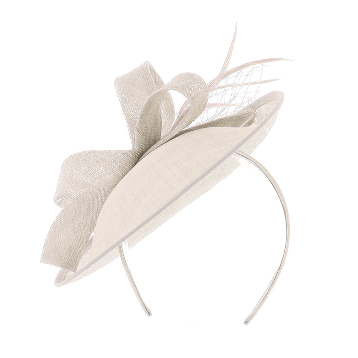 Silver Lynnelle Small Sinamay Disc Headband Fascinator, from Elegance Boardmans