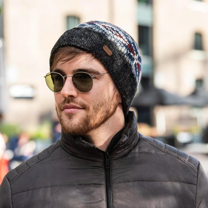 Kusan Wool Turn Up Snowflake Beanie Hat Charcoal