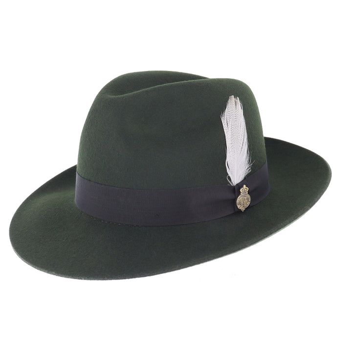 Grosvenor Wool Felt Fedora Hat in Moss Green