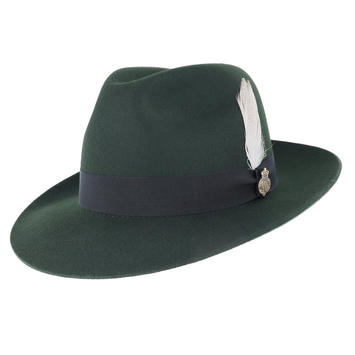 Grosvenor Wool Felt Fedora Hat in Moss Green