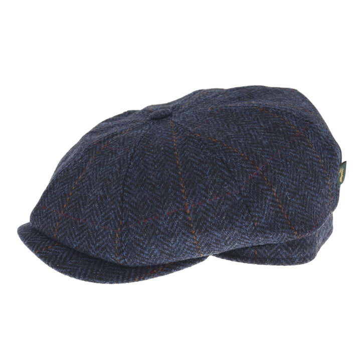 Mucros Weavers Driving Cap in Blue Herringbone