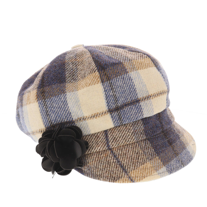 Blue & Cream Check 100% Wool Ladies Bakerboy Cap
