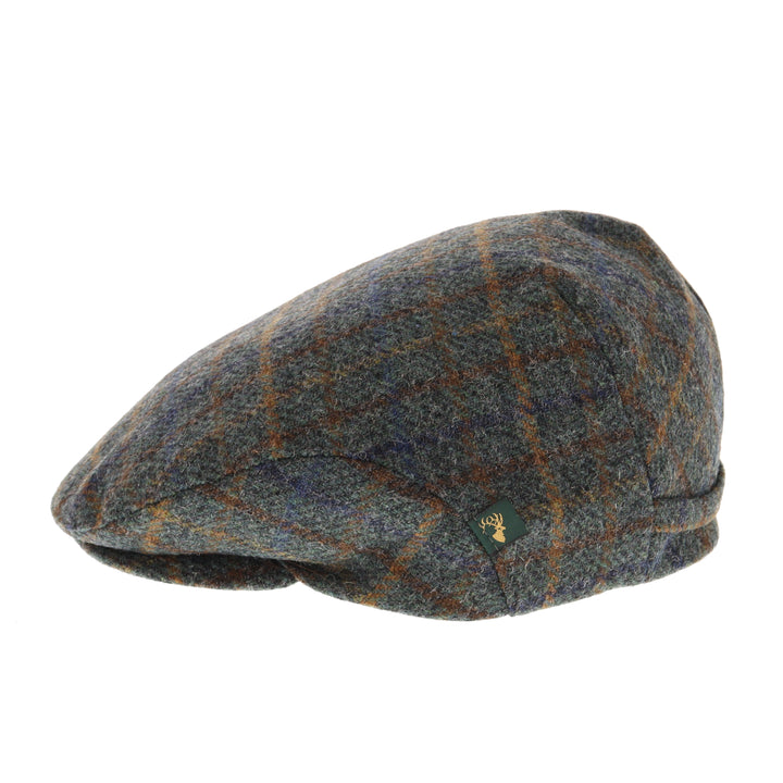 Trinity Wool Flat Cap In Green Plaid