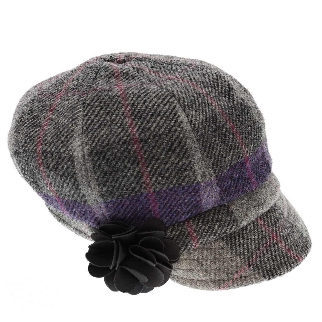 Grey Check 100% Wool Ladies Bakerboy Cap