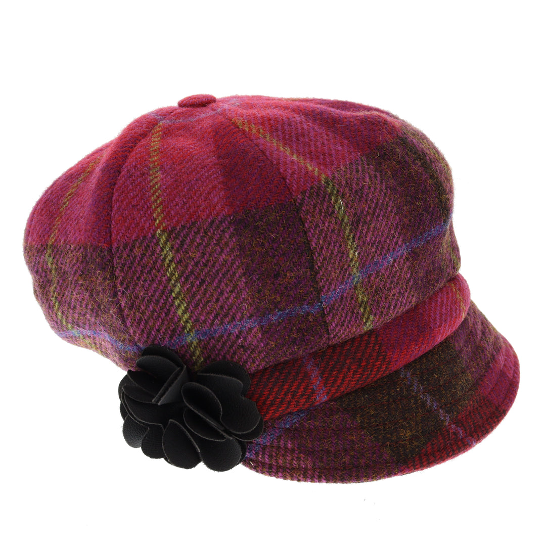 Pink Check 100% Wool Ladies Bakerboy Cap