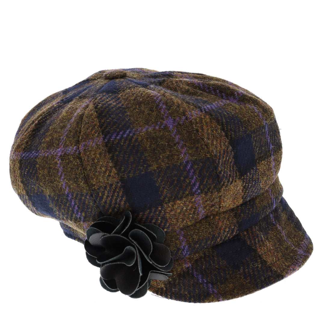 Blue Check 100% Wool Ladies Bakerboy Cap