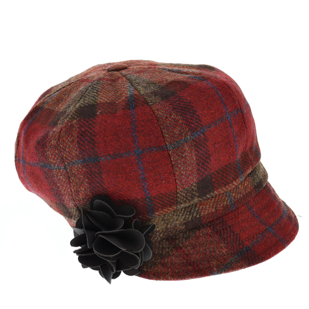 Red Check 100% Wool Ladies Bakerboy Cap