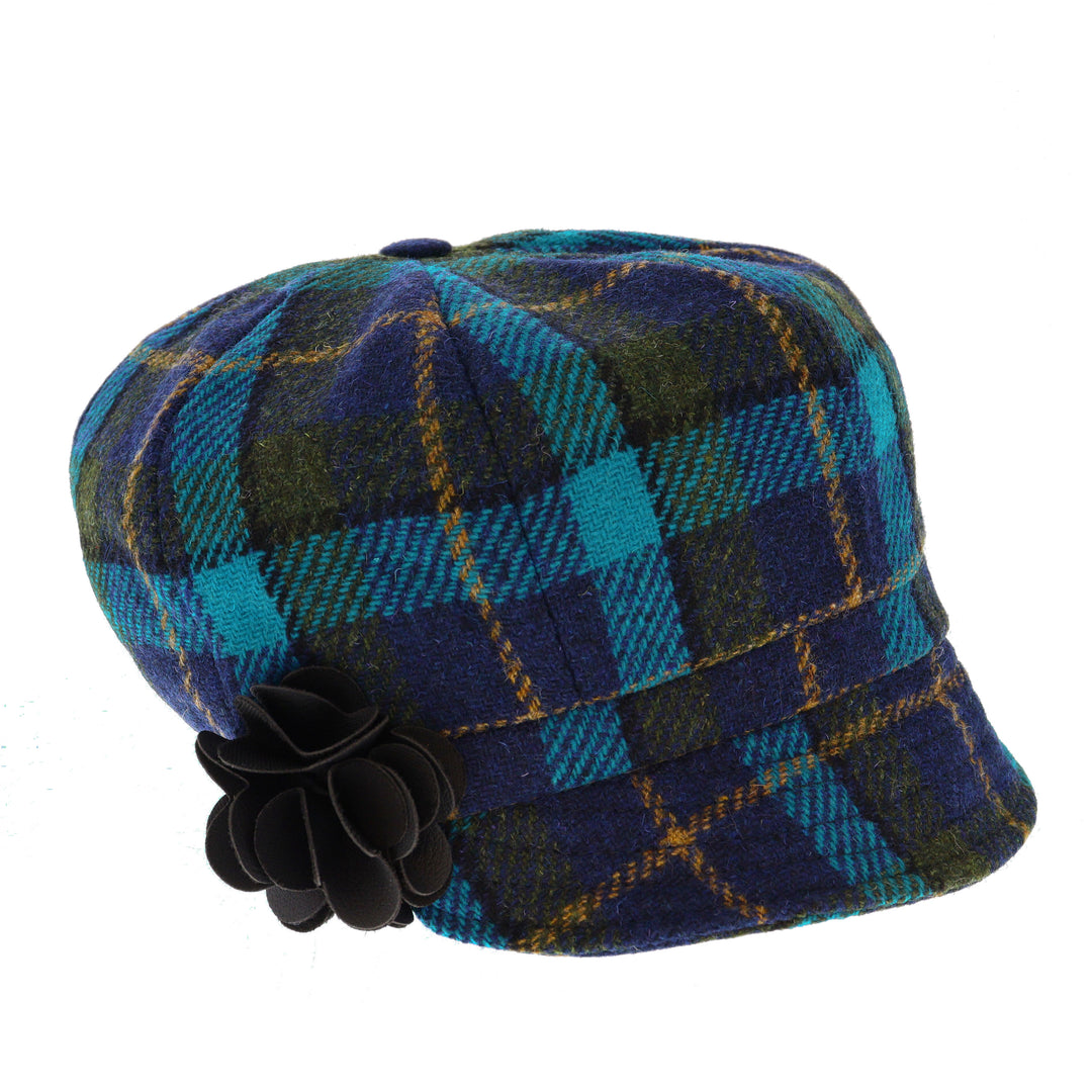 Blue Check 100% Wool Ladies Bakerboy Cap