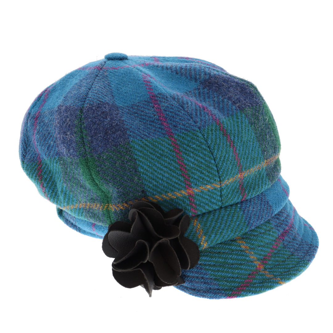 Teal Check 100% Wool Ladies Bakerboy Cap