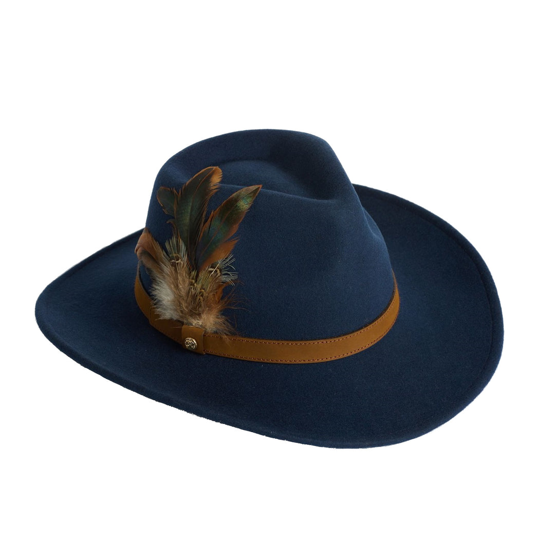 Failsworth Ladies Wool Fedora Hat With Feather in Navy