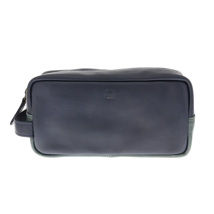 Premium Leather Colour Block Washbag Navy