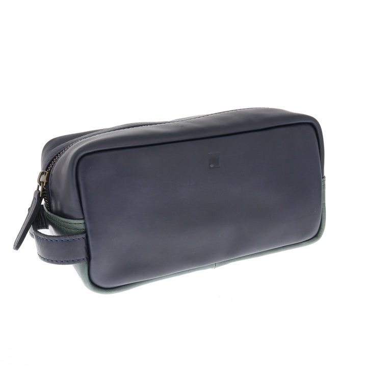 Premium Leather Colour Block Washbag Navy