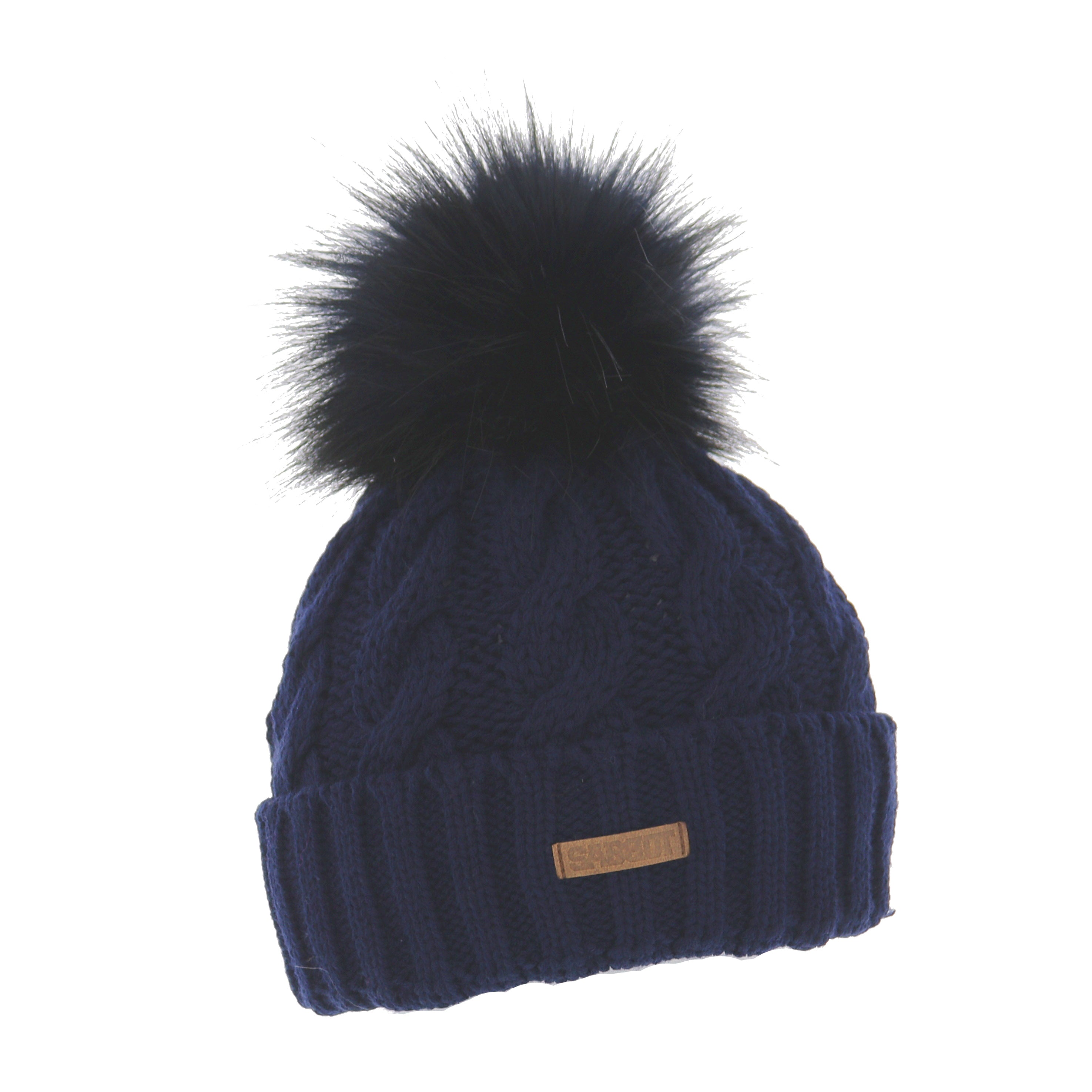 Sabbot Linda Cable Knit Faux Fur Bobble Hat Navy – The Hat Company