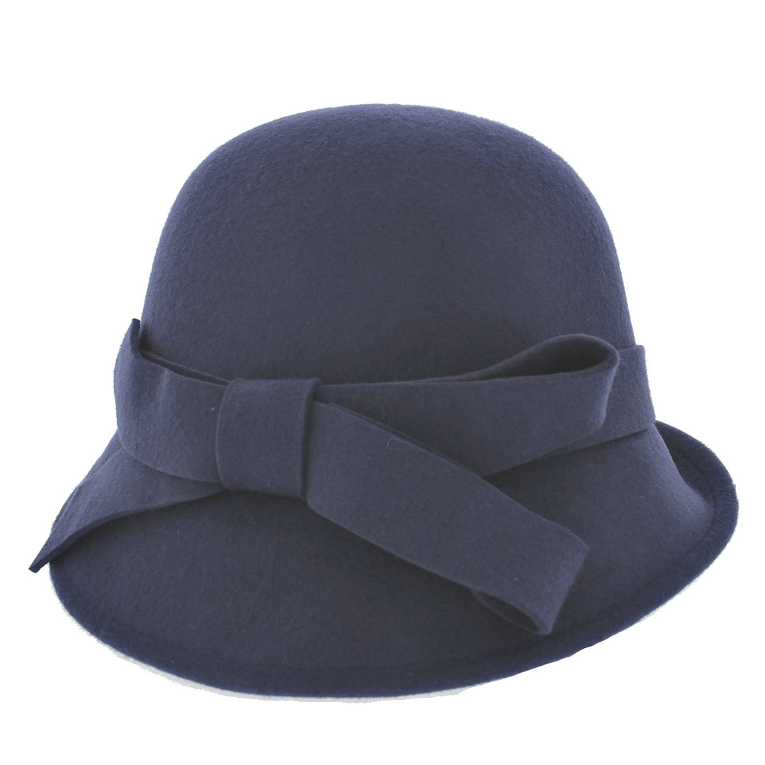 Ladies Wool Bow Cloche Navy