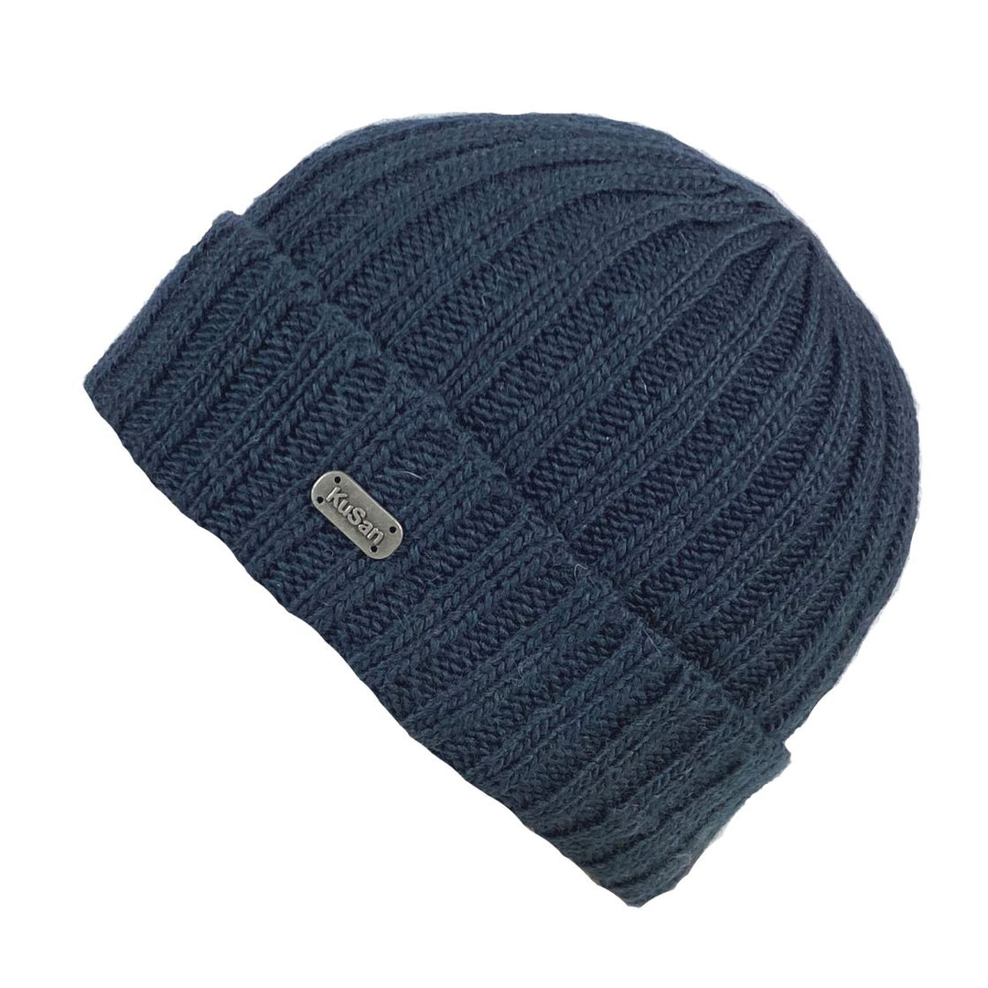 Kusan Rib Knit Turn Up Beanie Hat Navy