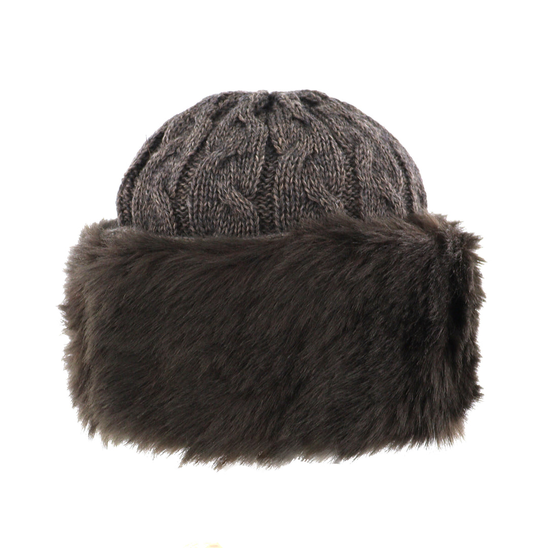 Cable Knit Faux Fur Cossack Winter Hat Storm Truffle
