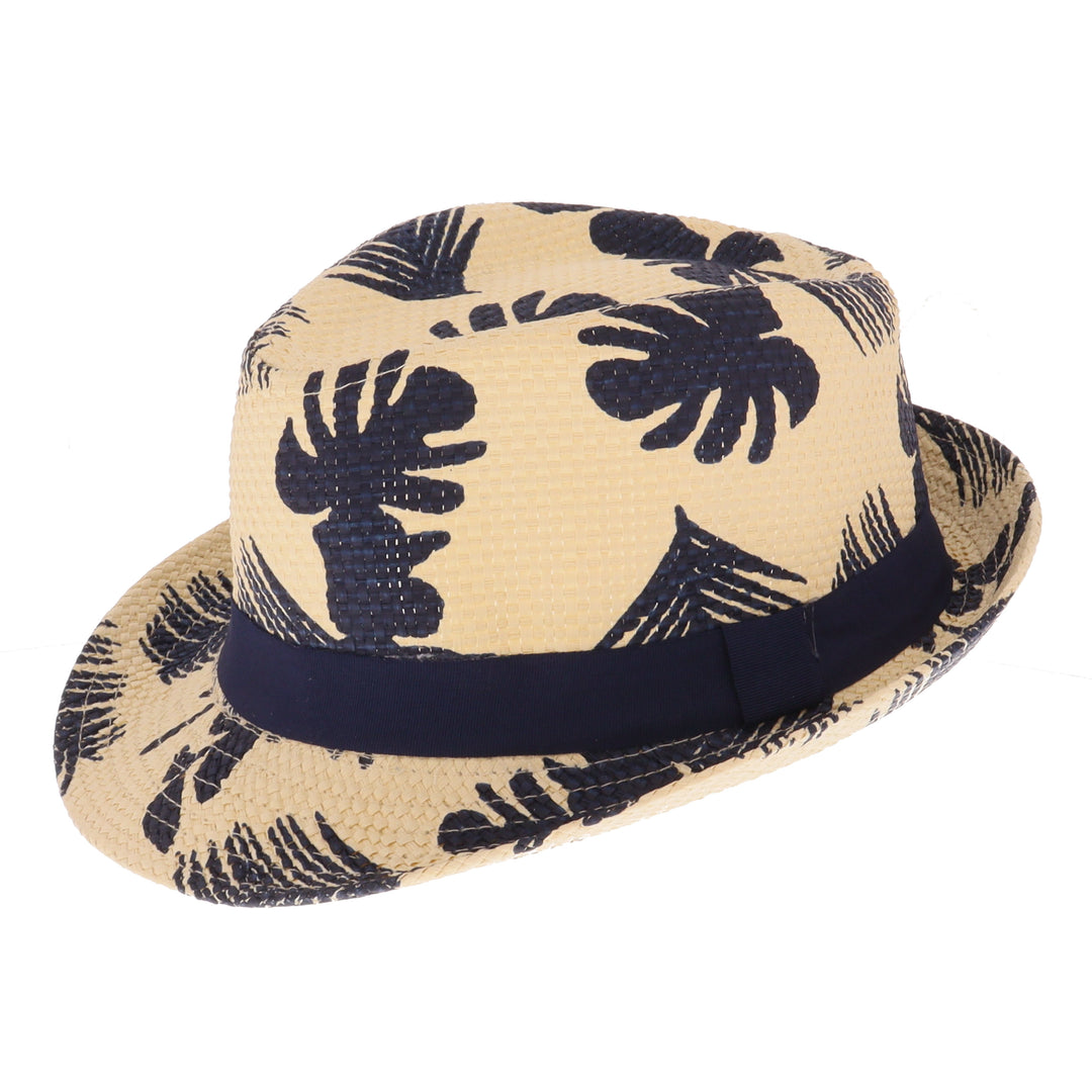 Delmas Summer Leaf Print Straw Trilby Hat in Natural