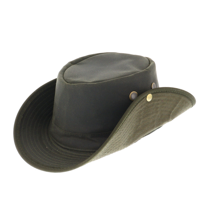 Waxed Cotton Aussie Style Bush Hat With Pin Up Brim in Olive
