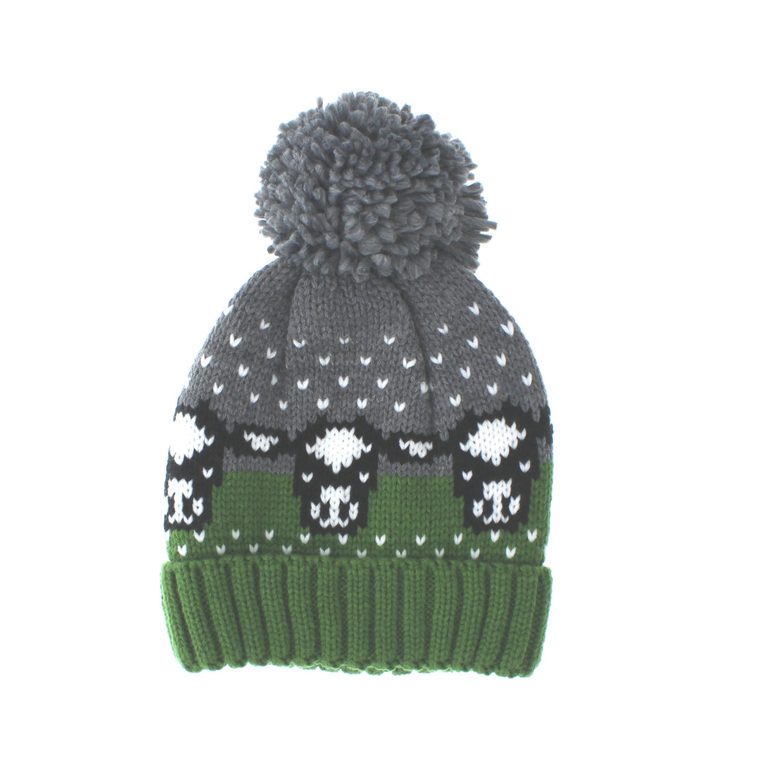 Cow Bobble Hat Green & Grey