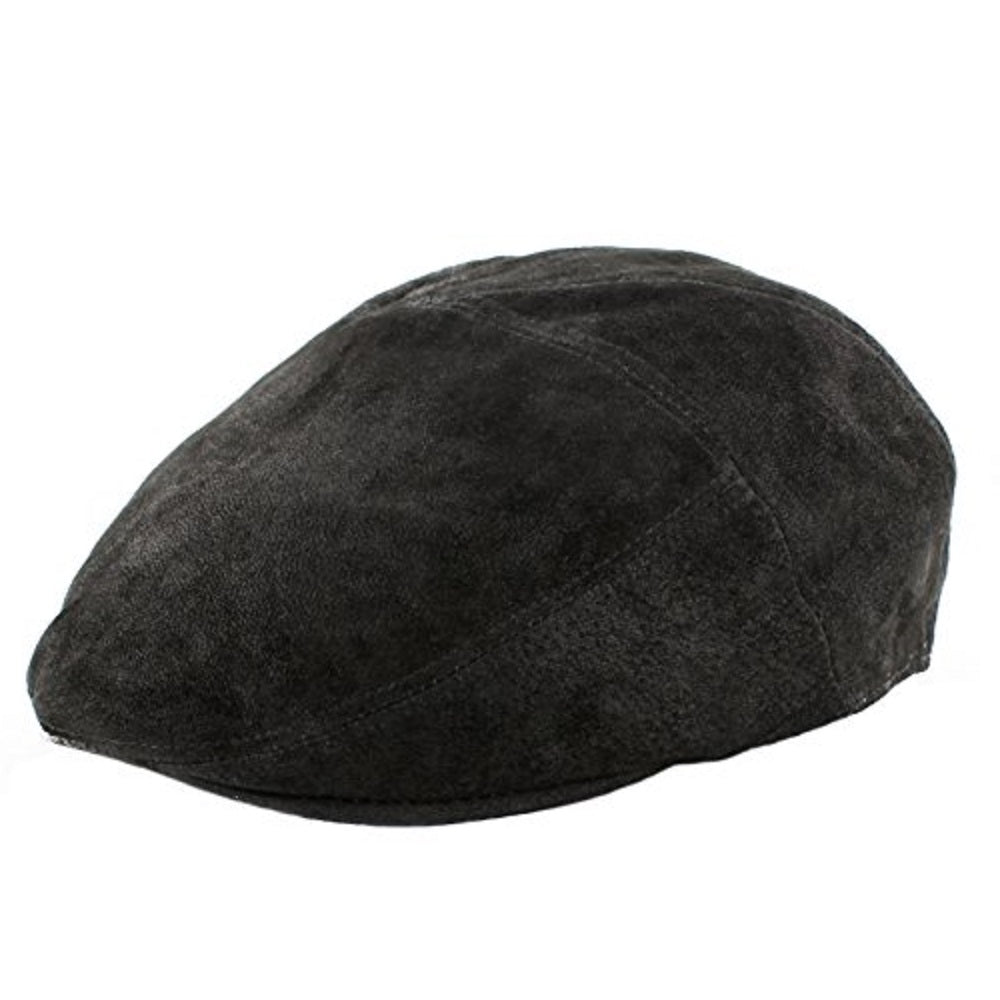 Whiteley Soft Leather 5 Panel Flat Cap Black