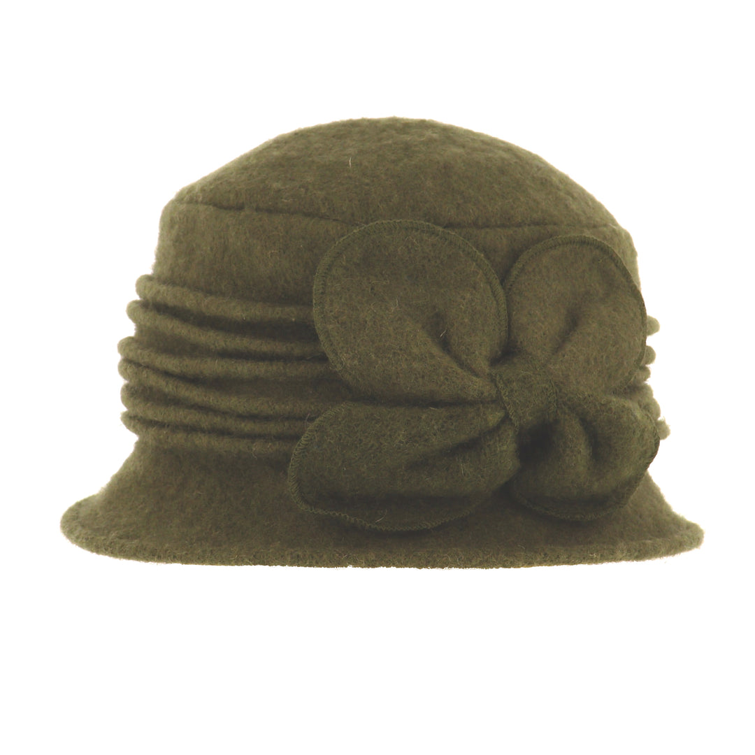 Green Wool Pull On Cloche Hat