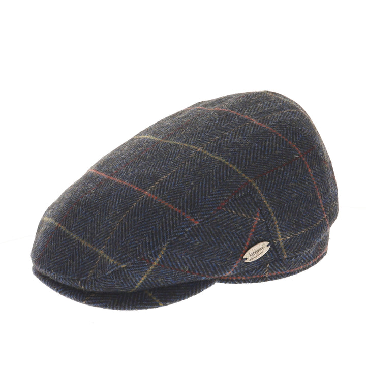 Whiteley Herringbone Ear Flap Flat Cap In Blue