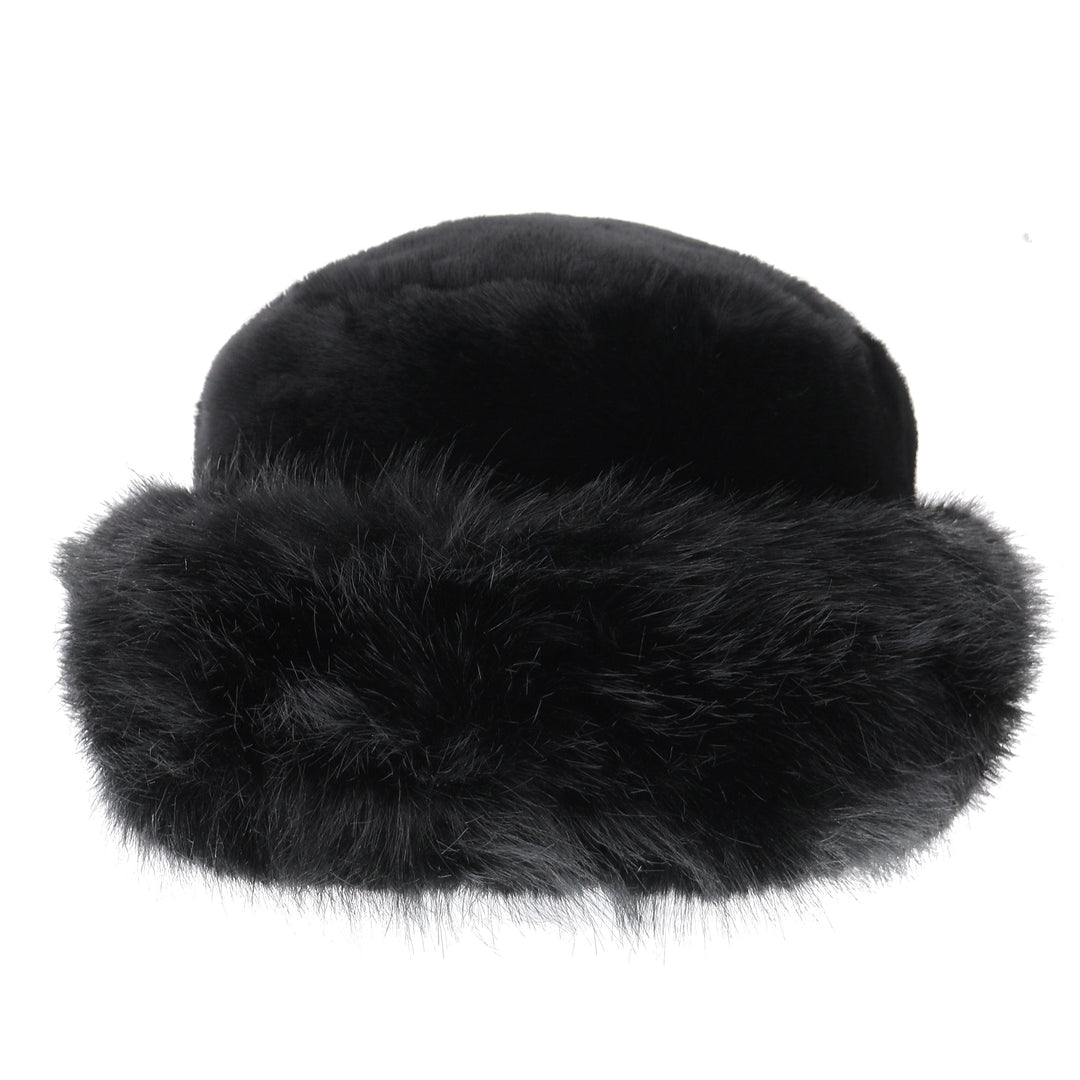Super Soft Faux Fur Turn Up Cossack Winter Hat Black