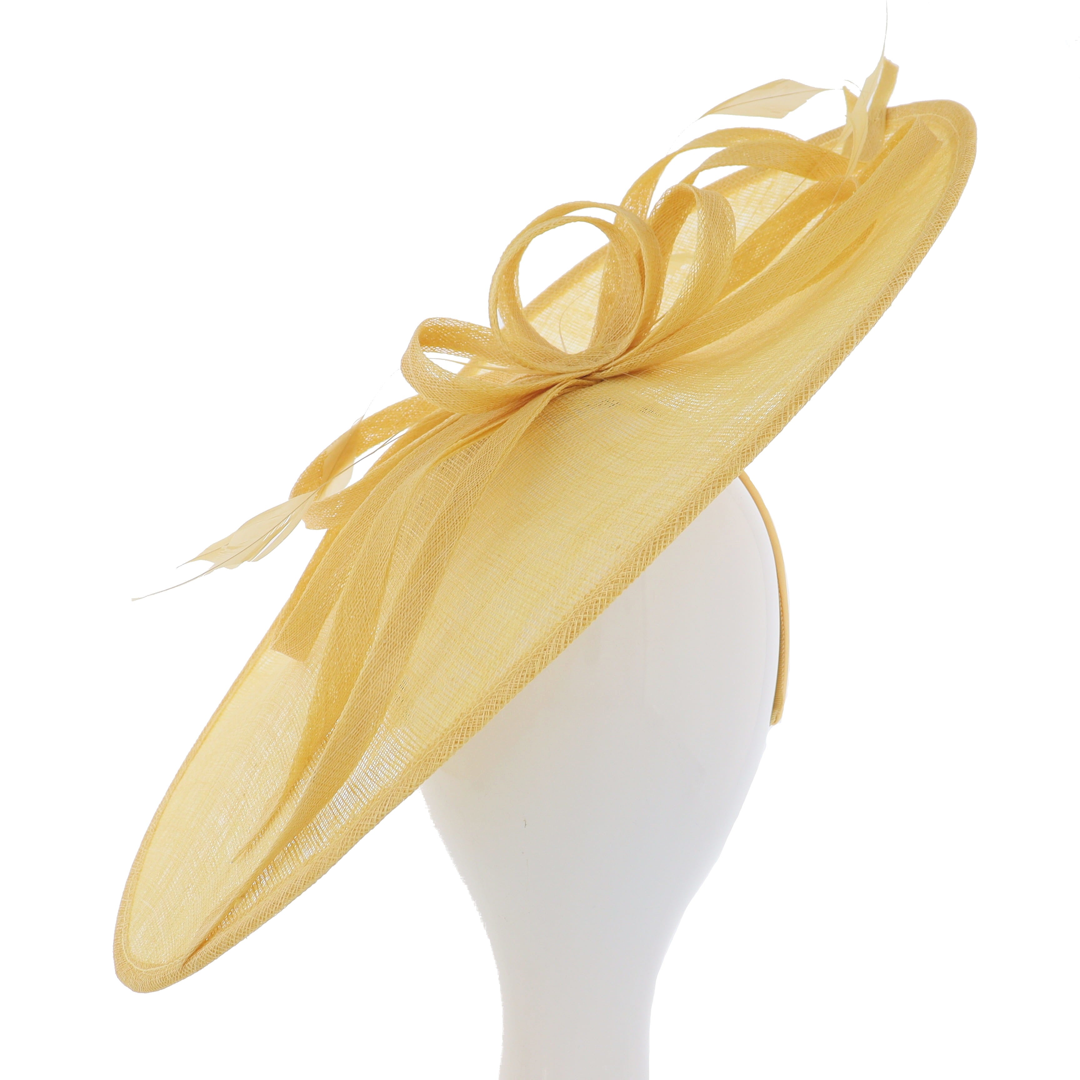 Sunshine Yellow Large 50cm Sweeping Disc Headband Fascinator The Hat