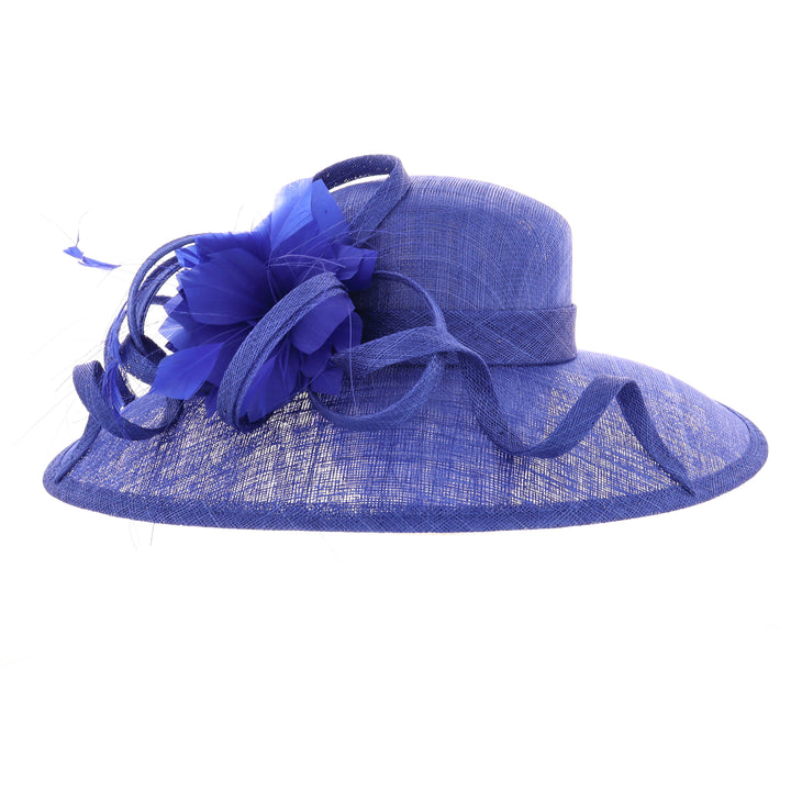 Cobalt Blue Wide Side Brim Sinamay Wedding Hat