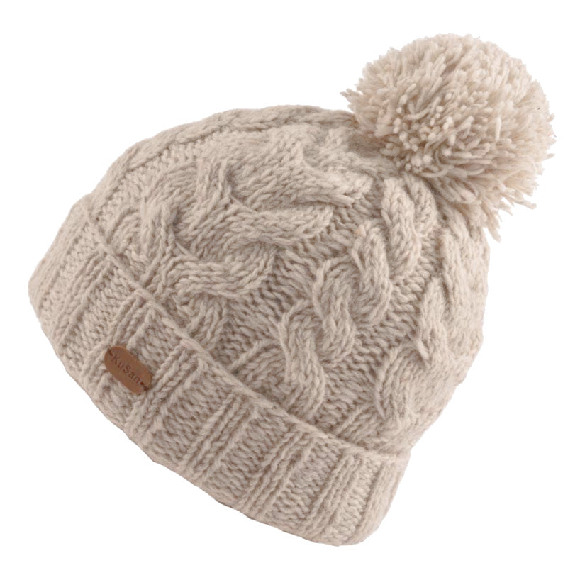 Kusan Cable Knit Bobble Hat Oatmeal