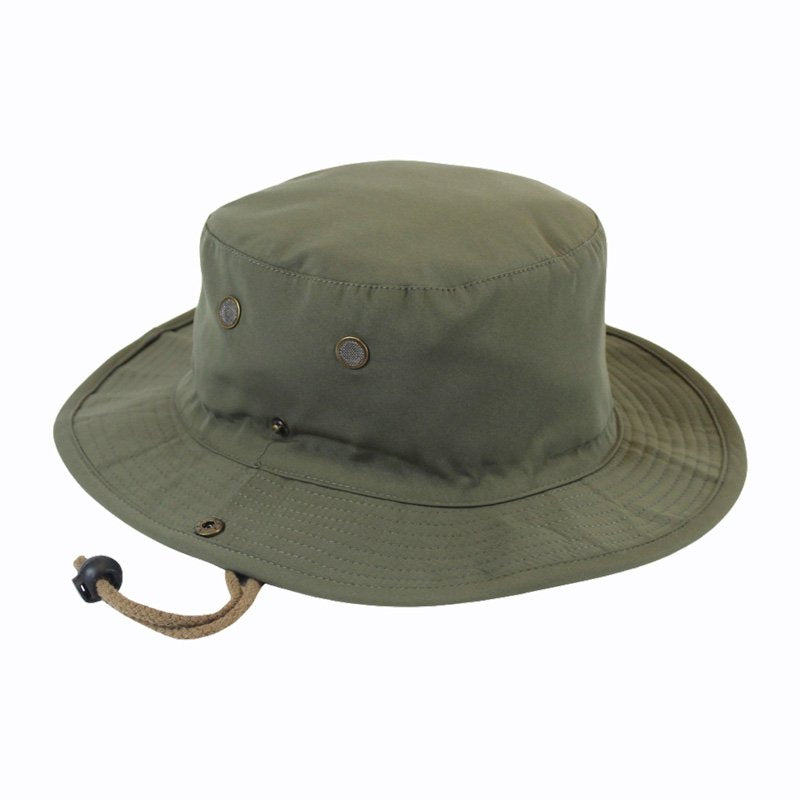 Olive Green Microfibre Bush Hat With Chin Strap & Press Stud Sides