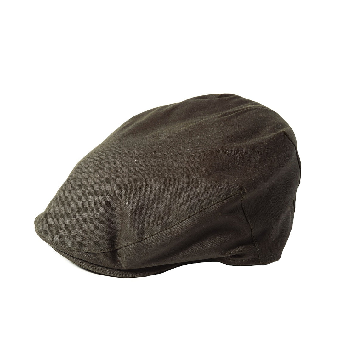 Failsworth Waxed Cotton Flat Cap In Olive