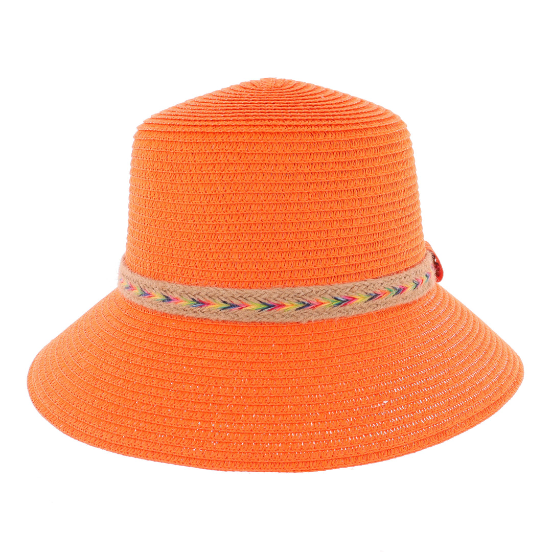 Ladies Down Brim Summer Straw Hat in Orange