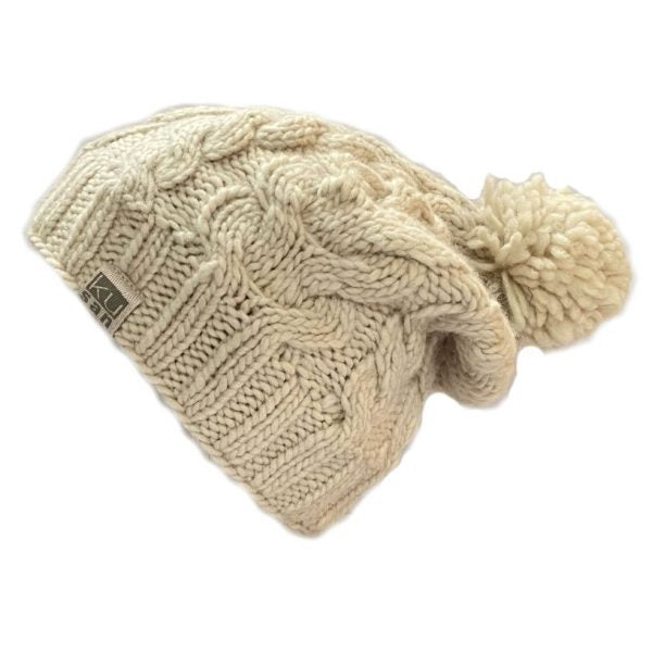 Kusan Cable Knit Floppy Bobble Beanie Hat Oatmeal