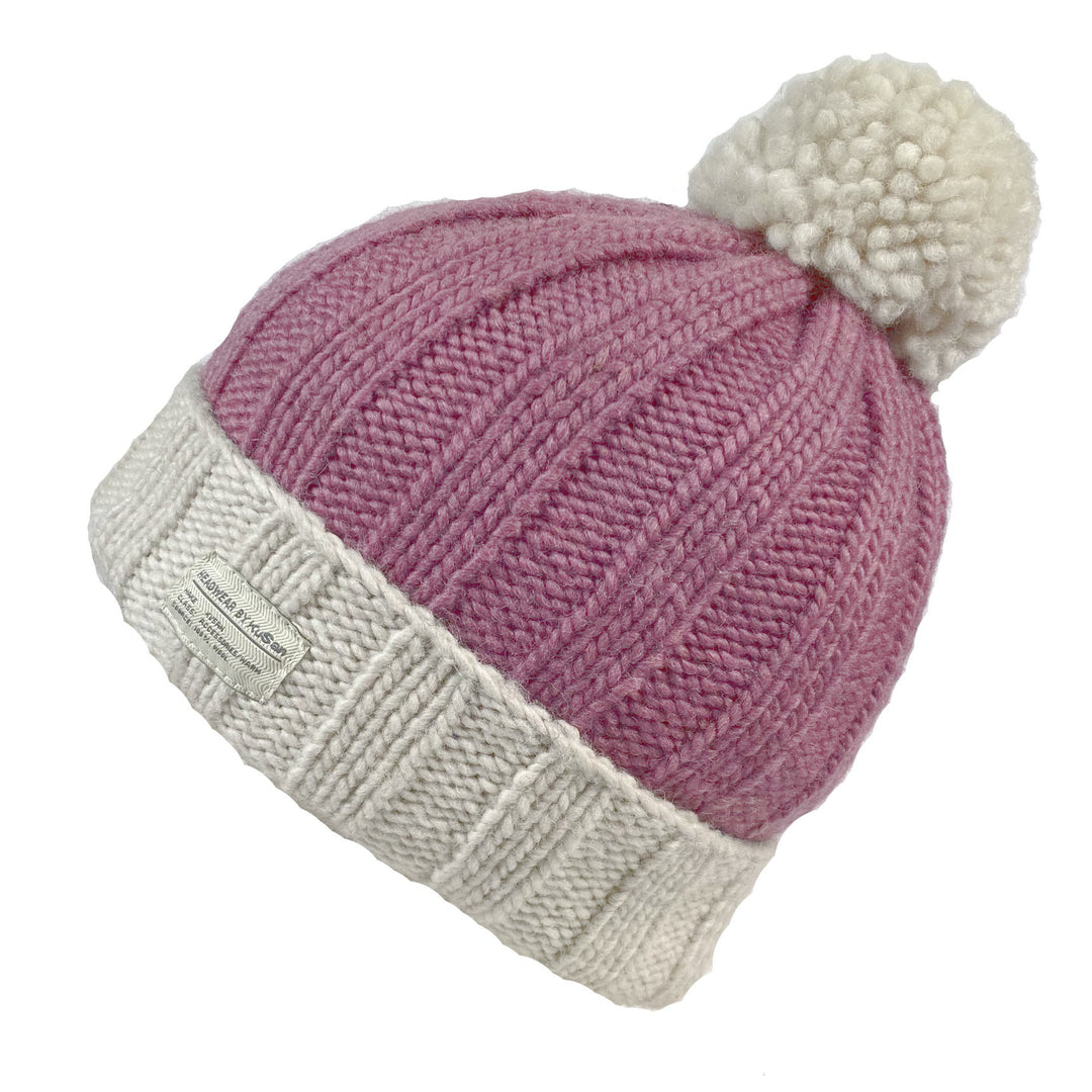 Kusan Moss Yarn Turn Up Bobble Beanie Hat Grey/Wine (PK1525)