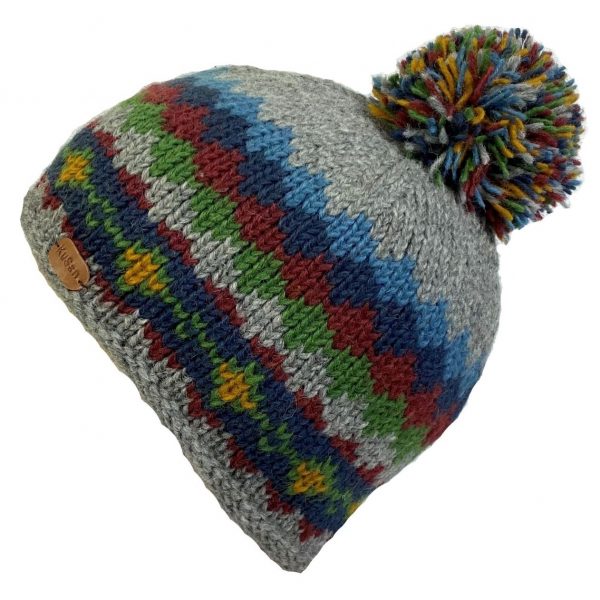 Kusan Wool Bobble Beanie Hat Grey