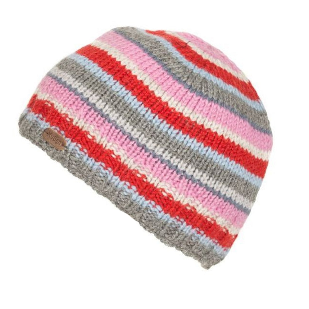 Kusan Wool Stripe Beanie Hat Pink/Grey (PK1616)
