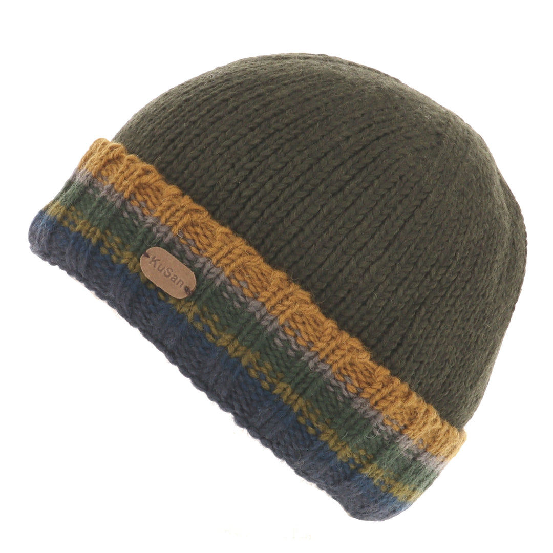 Kusan Wool Turn Up Beanie Hat Khaki (PK2011)