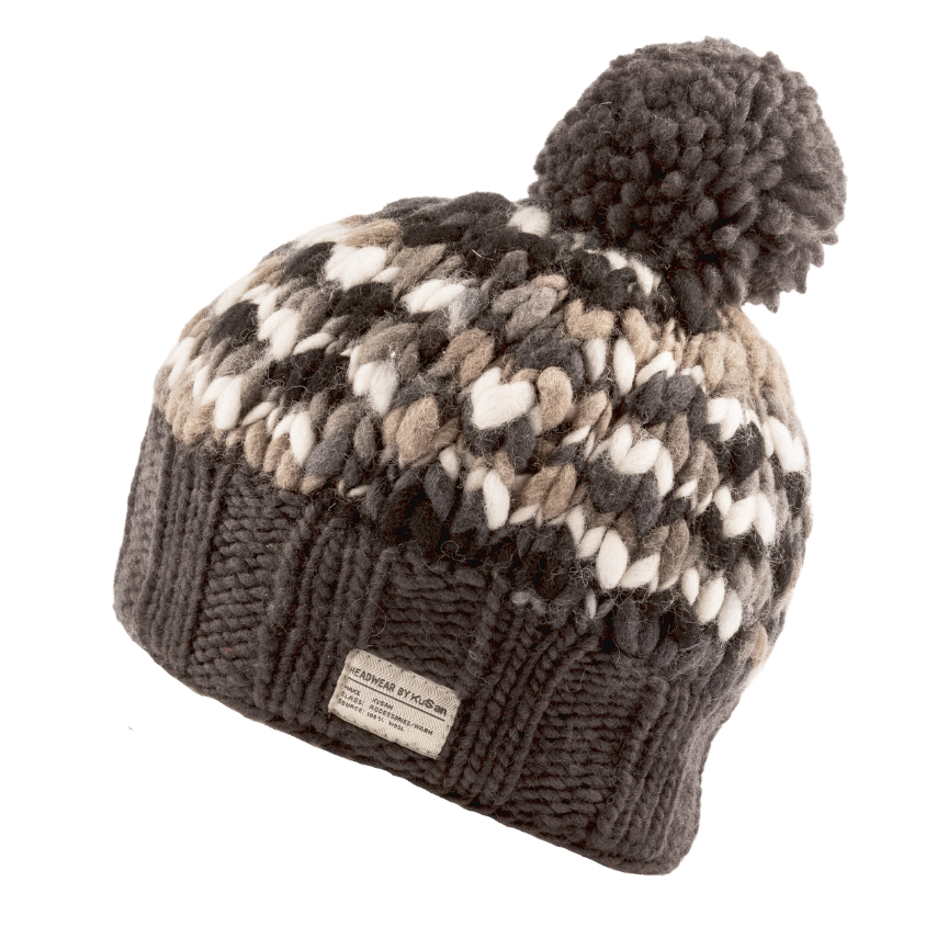 Kusan Uneven Yarn Bobble Beanie Hat Charcoal