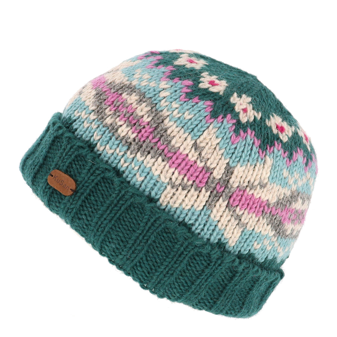 Kusan Wool Turn Up Snowflake Beanie Hat Teal (PK2101)