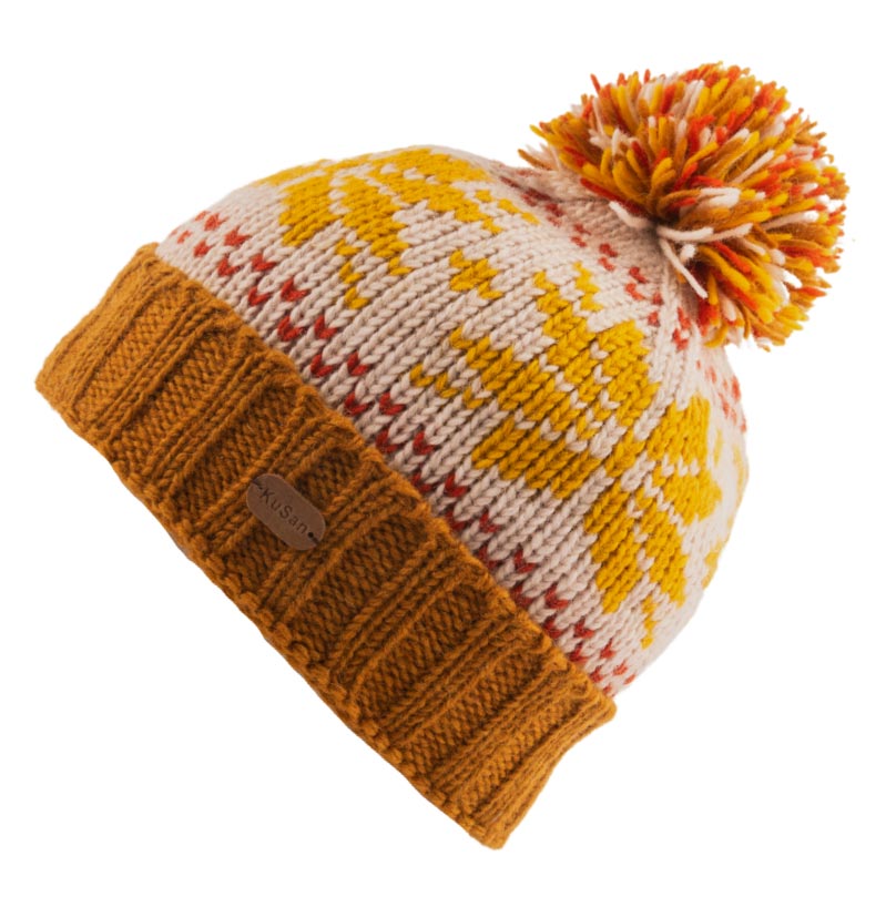 Kusan Snowflakes Bobble Hat Mustard