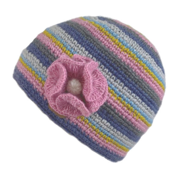 Kusan Crochet Beanie Hat Grey/Blue