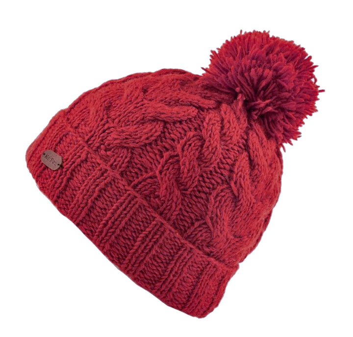 Kusan Cable Knit Bobble Hat Red