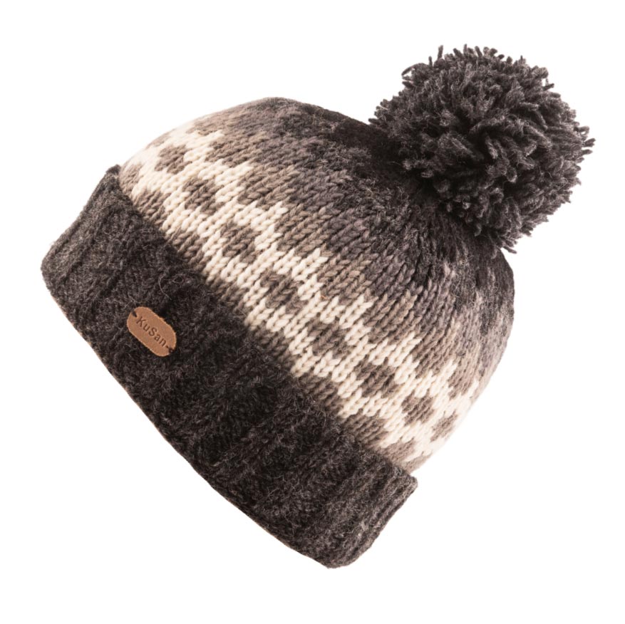 Kusan Wool Turn Up Bobble Hat Charcoal (PK2302)