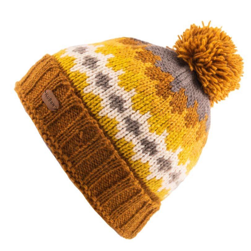 Kusan Wool Turn Up Bobble Hat Mustard